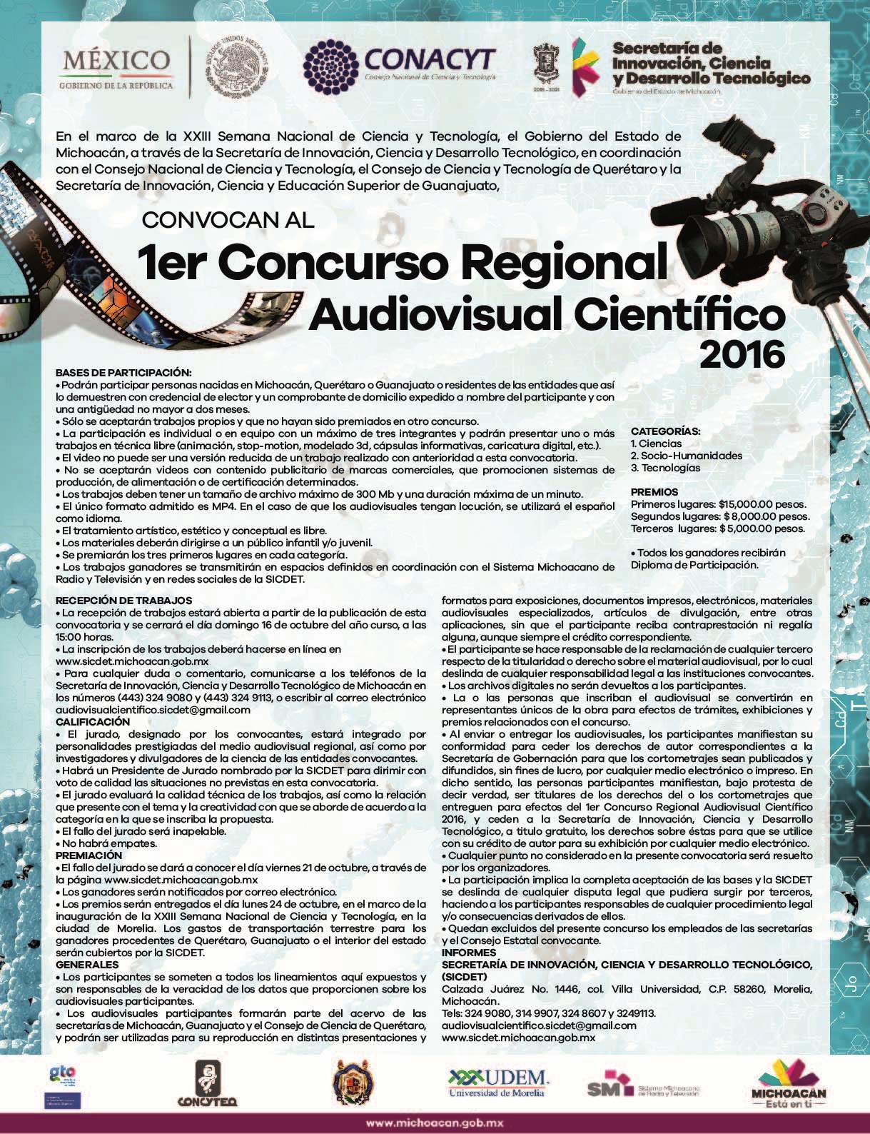 Lanza Sicdet convocatoria para el Concurso Audiovisual Científico