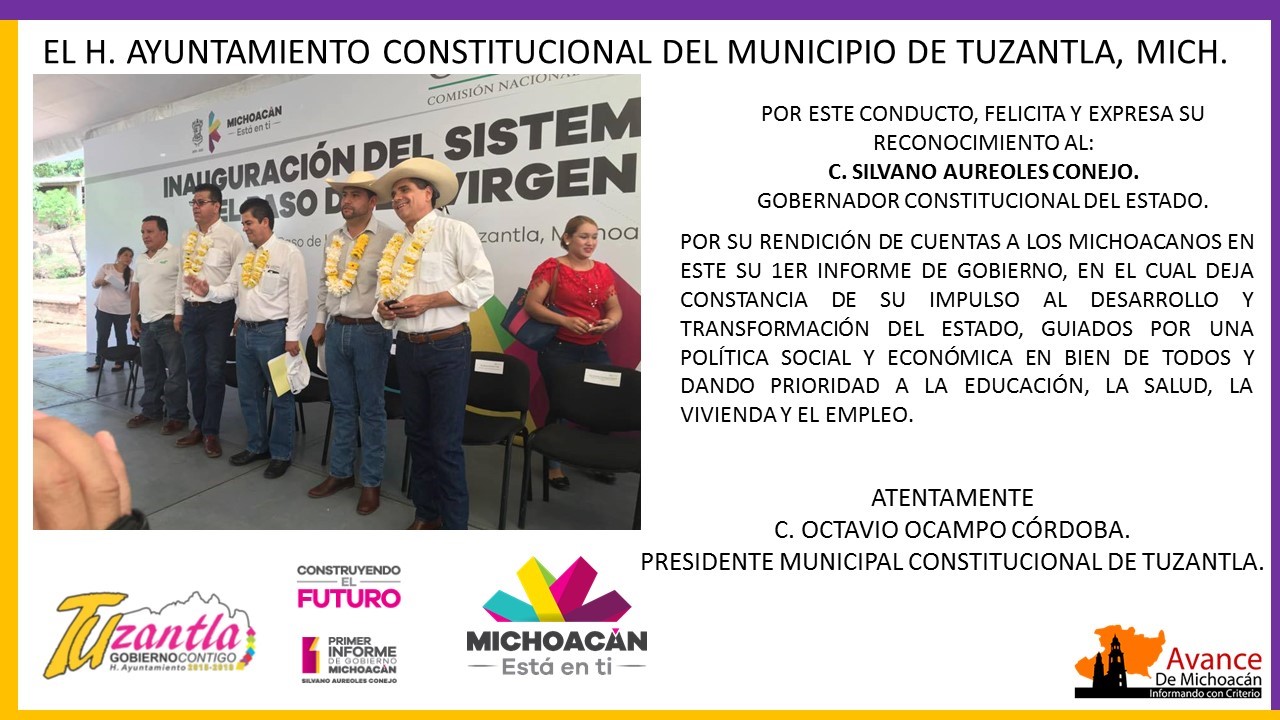 Gobierno de Tuzantla, Felicita al gobernador Silvano Aureoles Conejo