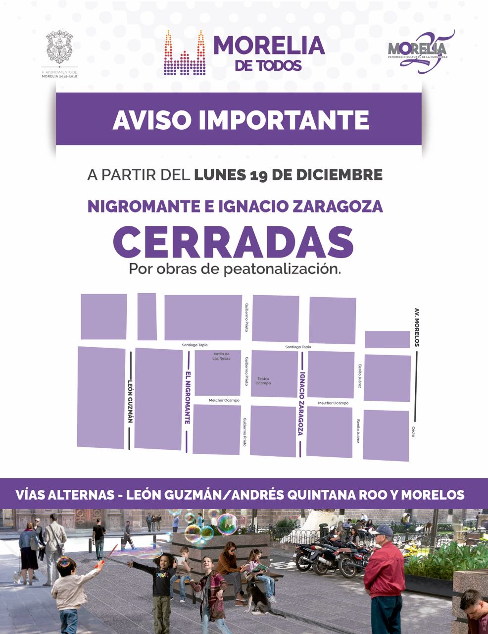 Este lunes inicia el Ayuntamiento trabajos previos del proyecto de peatonalización en Centro Histórico de Morelia