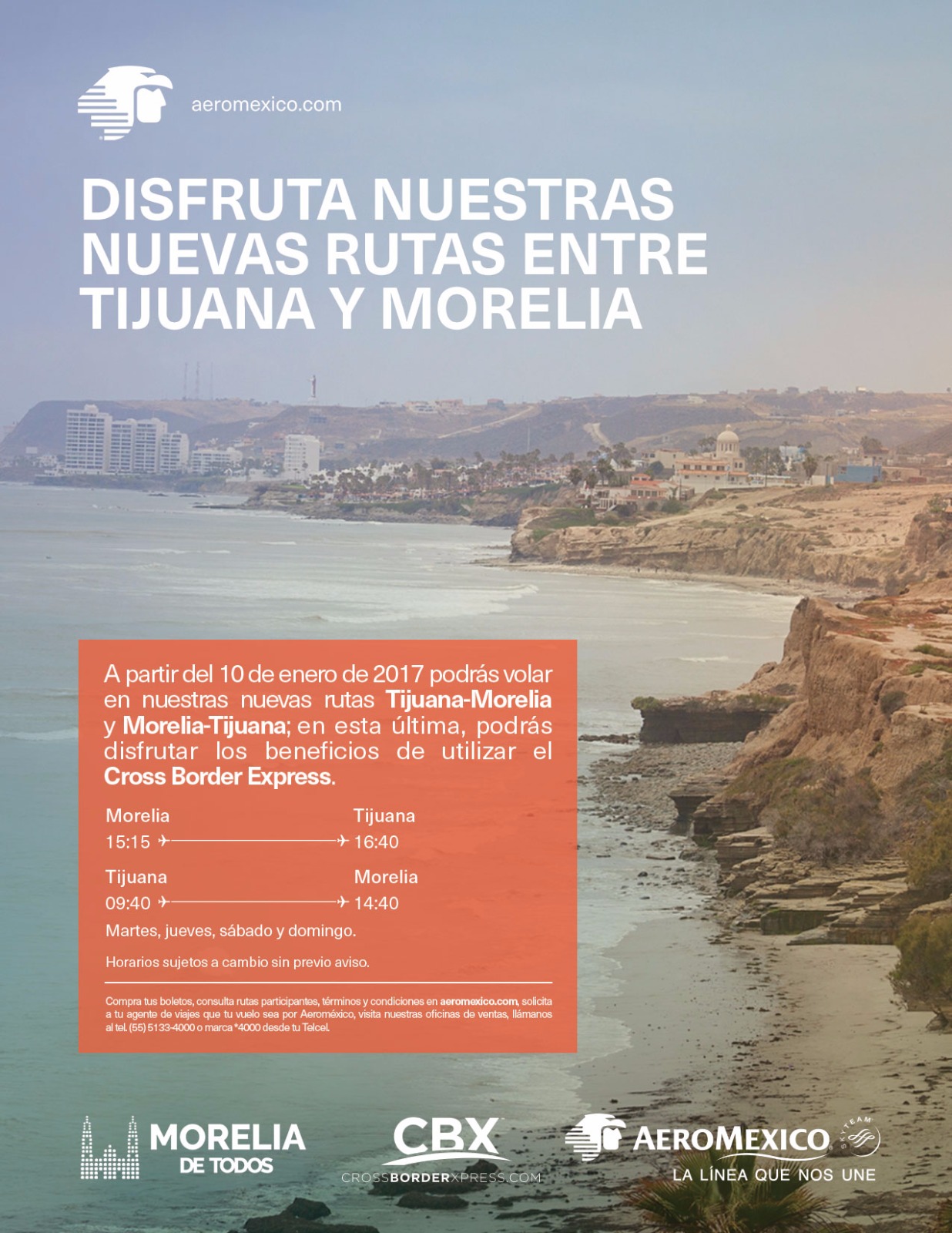 Este martes se abre una nueva ruta aérea Morelia-Tijuana