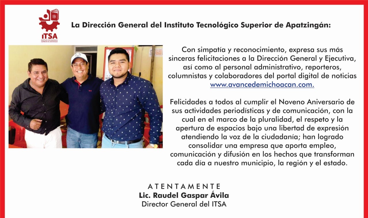 El Instituto Tecnológico Superior de Apatzingán Felicita a Grupo Avance