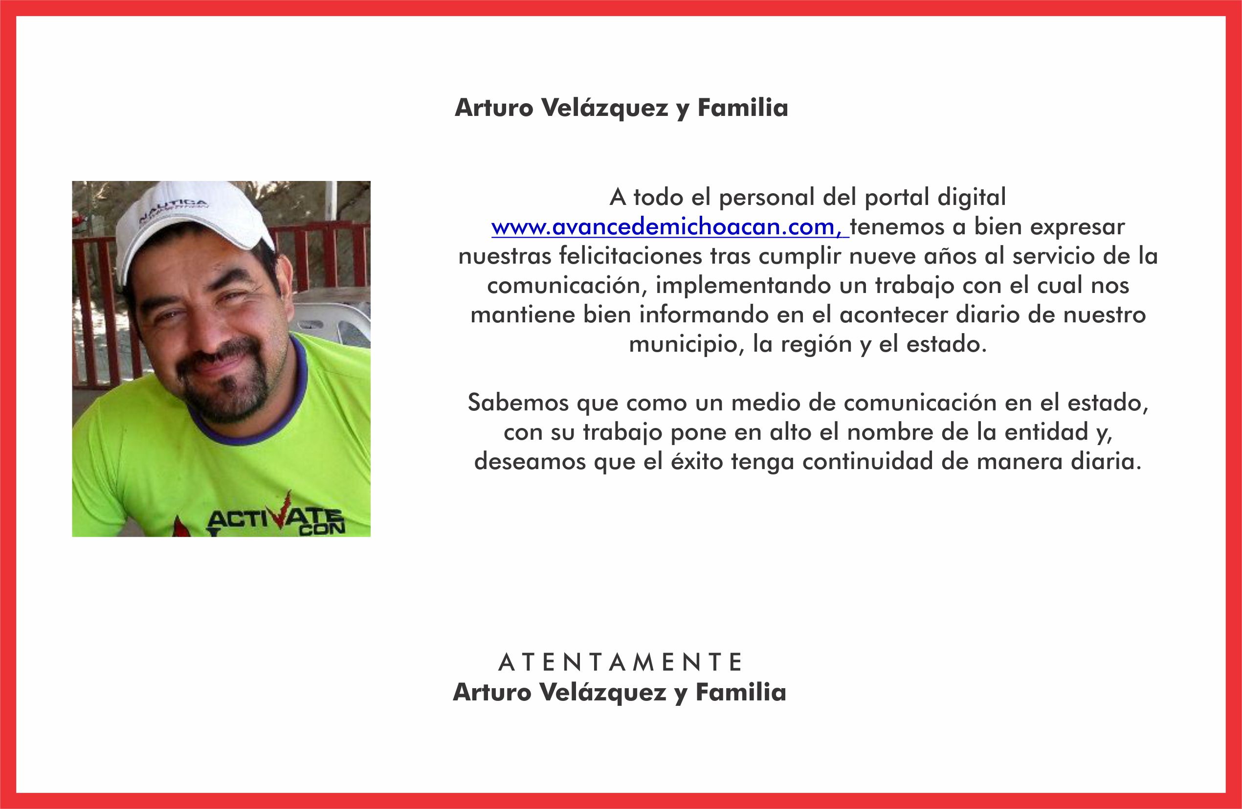 Arturo Velázquez y Familia felicita a Grupo Avance por su Noveno Aniversario
