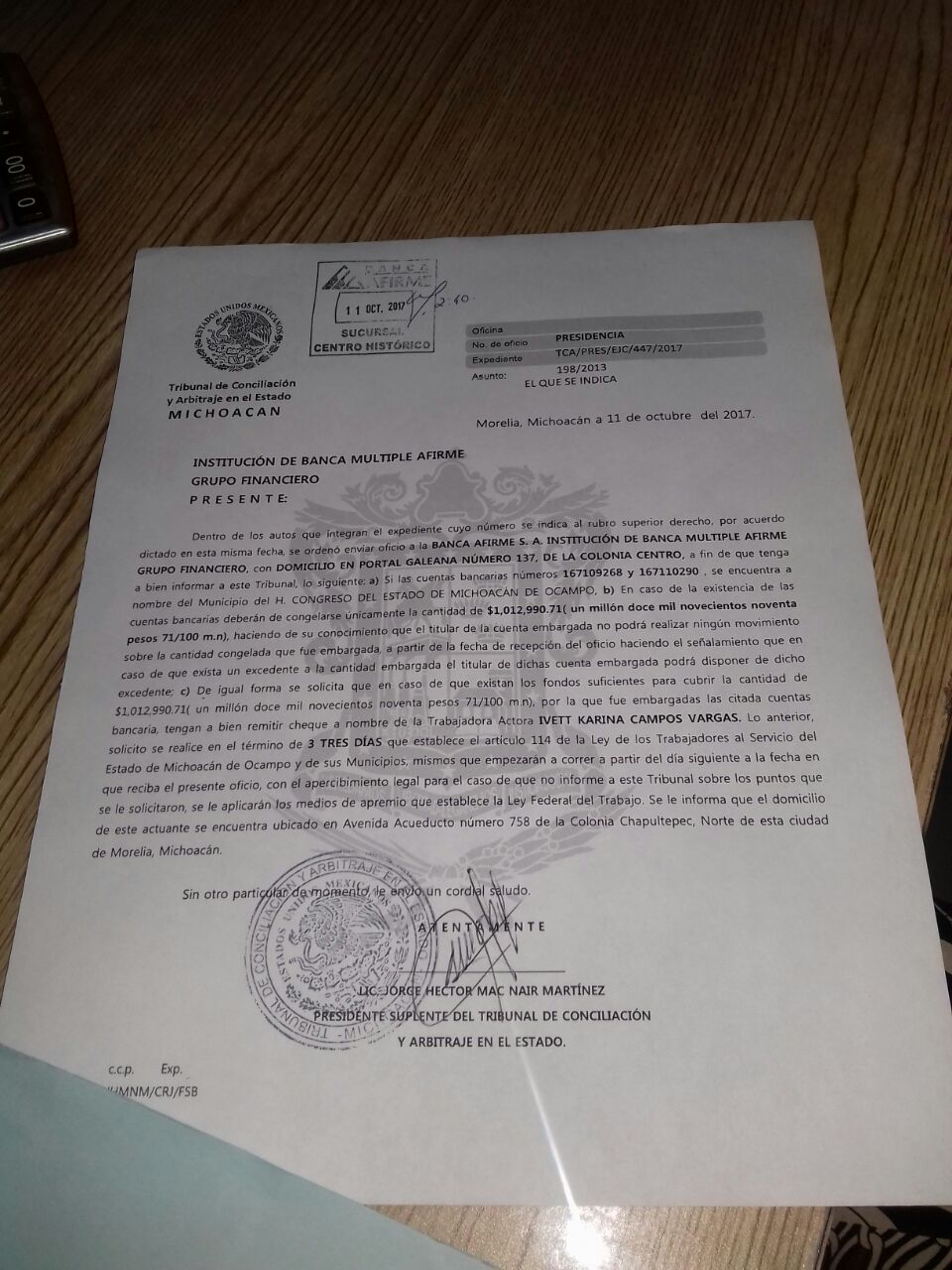 Nuevo embargo de cuentas bancarias al Congreso del Estado por adeudo de laudo.
