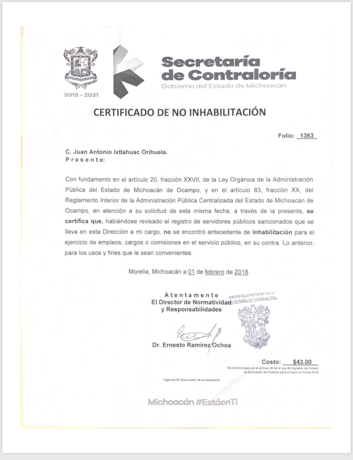 “No estoy inhabilitado y exijo que se respeten mis derechos fundamentales”.