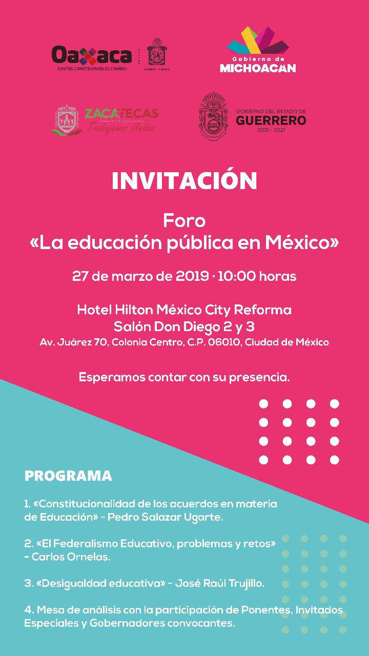 Convocan Michoacán, Guerrero, Oaxaca y Zacatecas a Foro sobre la educación pública en México