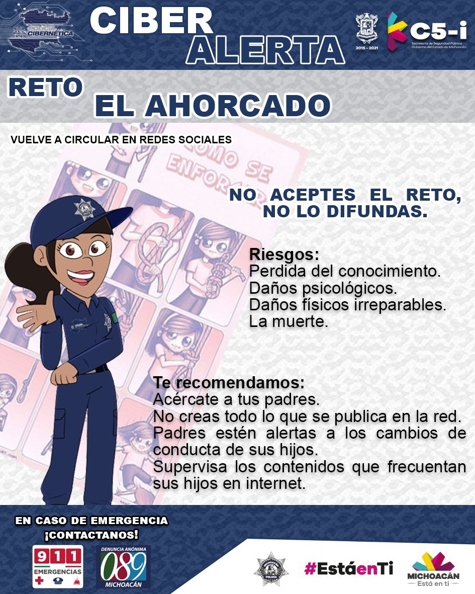 Alerta Unidad Cibernética a usuarios, por resurgimiento de reto viral