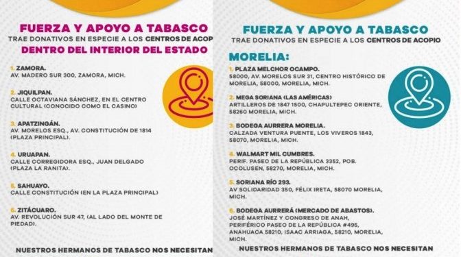 Amplía Gobierno del Estado los centros de acopio en apoyo a damnificados de Tabasco