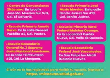 Inicia este sábado vacunación contra COVID-19 en Zitácuaro
