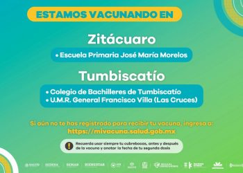 Se mantiene activa la  vacunación anti COVID-19 en Zitácuaro y Tumbiscatío