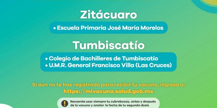 Se mantiene activa la  vacunación anti COVID-19 en Zitácuaro y Tumbiscatío