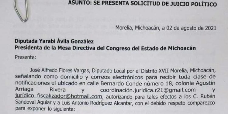 Recibe Congreso de Michoacán solicitud de juicio político contra Silvano Aureoles