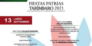 Suspendidas las celebraciones de Fiestas Patrias en Tarímbaro; actos cívicos se realizarán de manera virtual