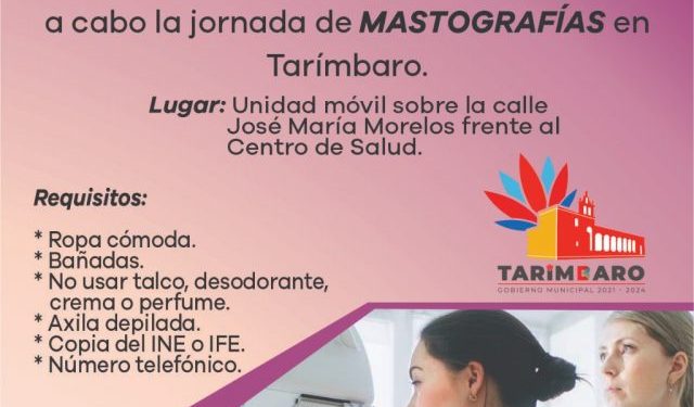 Habrá jornada de mastografías gratuitas en Tarímbaro el próximo 7 de diciembre