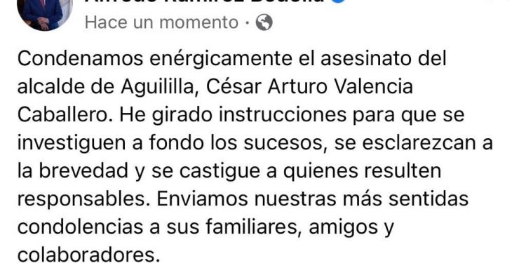 Condena Bedolla asesinato de alcalde de Aguililla