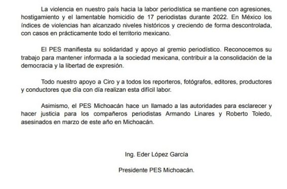 PES condena ataque al periodista Ciro Gómez Leyva