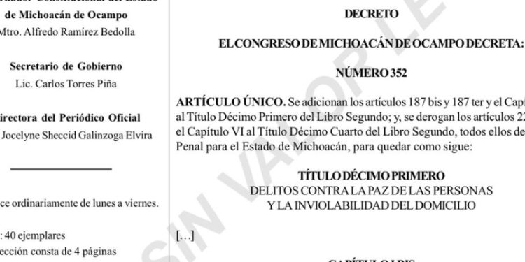 Entra en vigor Reforma de Bedolla en materia de extorsión; hasta 25 años de prisión para delincuentes