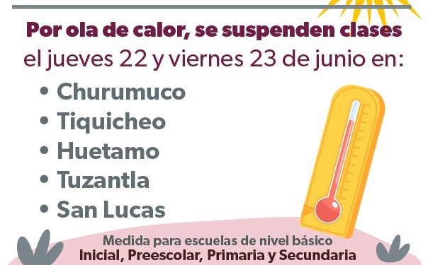 SEE suspende clases en 5 municipios de Michoacán por ola de calor