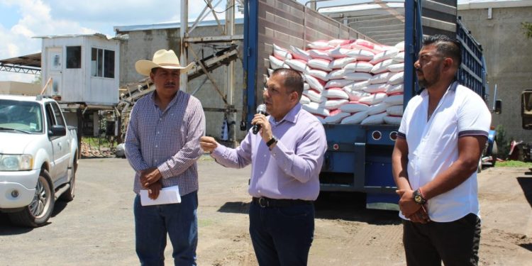 Entrega Bladimir González fertilizantes a productores tarimbarenses