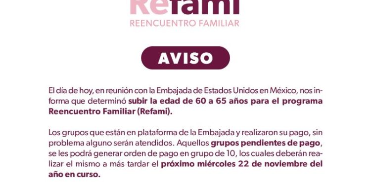 Edad para el programa Reencuentro Familiar incrementa a 65 años: Semigrante