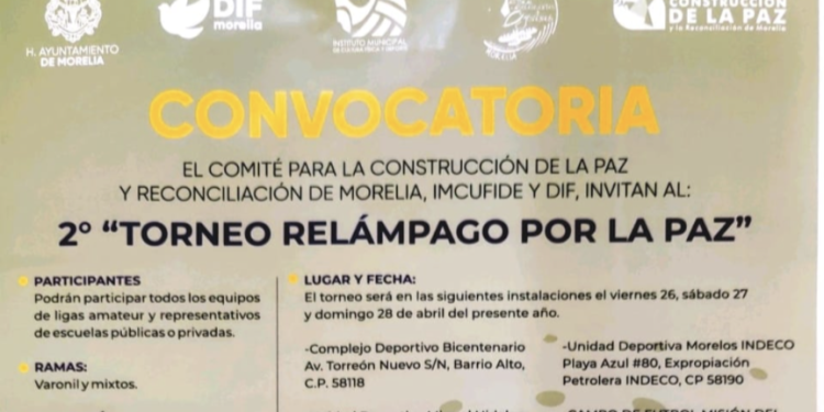 Invita Gobierno de Morelia a “2° Torneo Relámpago por La Paz”