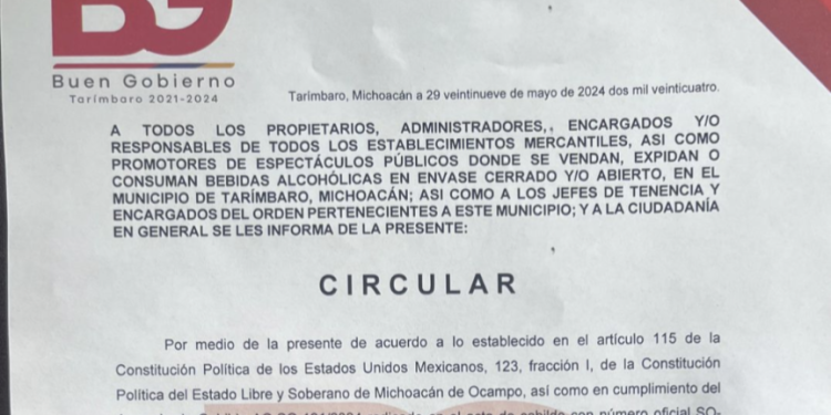 Activa Ayuntamiento de Tarímbaro Ley Seca por comicios