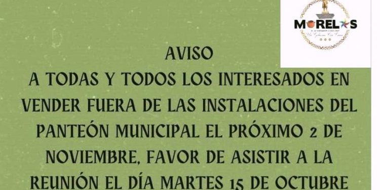 Convocan a vendedores para celebraciones del Día de Muertos en Villa Morelos