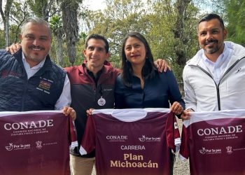 Celeste Ascencio acompaña la presentación de la Carrera “Plan Michoacán por la Paz y la Justicia” junto al director de la CONADE, Rommel Pacheco